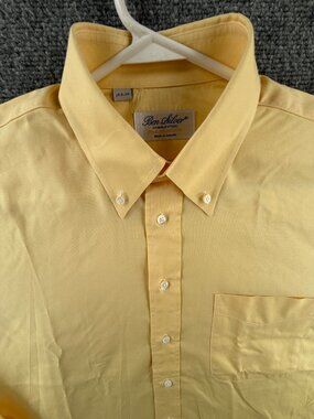 Ben Silver Oxford Cloth Button Down OCBD Yellow 15.5 33 Cotton Woven Men Pocket